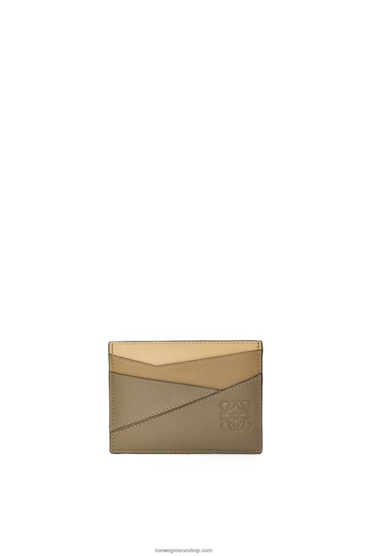 Loewe γυναίκες παζλ απλή καρτοθήκη σε κλασικό δέρμα μοσχαριού RZR0J1362 πηλός πράσινος/βούτυρο