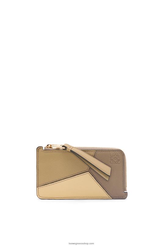 Loewe γυναίκες παζλ χαρτοθήκη για κέρματα σε κλασικό δέρμα μοσχαριού RZR0J1369 πηλός πράσινος/βούτυρο