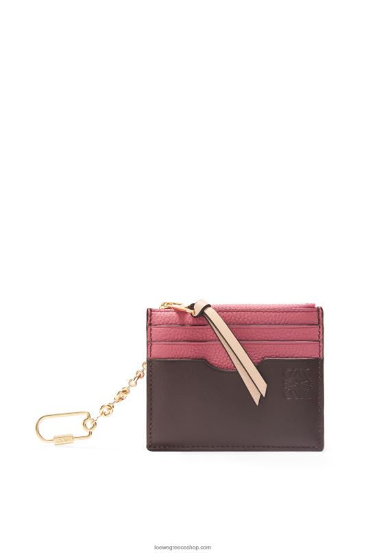 Loewe γυναίκες τετράγωνη κάρτα από δέρμα μοσχαριού με μαλακό κόκκο με αλυσίδα RZR0J1379 Plumrose/σοκολάτα