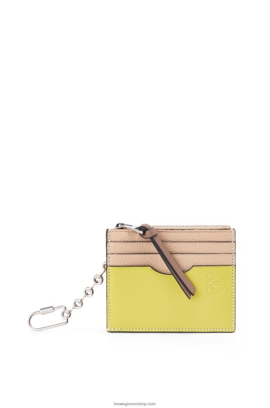 Loewe γυναίκες τετράγωνη κάρτα από δέρμα μοσχαριού με μαλακό κόκκο με αλυσίδα RZR0J1381 γυμνό/σιτρονέλα