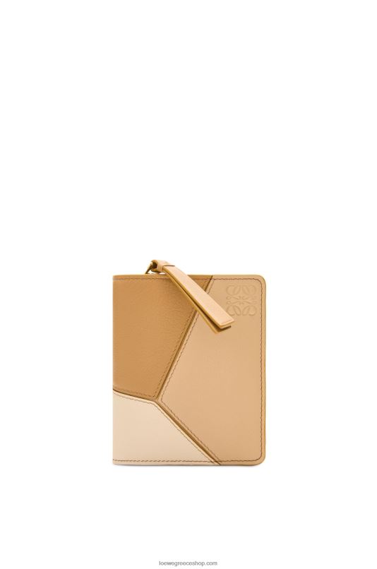 Loewe γυναίκες παζλ συμπαγές πορτοφόλι με φερμουάρ σε κλασικό δέρμα μοσχαριού RZR0J1212 ανγκόρα/σκονισμένο μπεζ