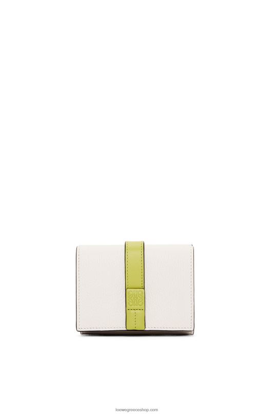 Loewe γυναίκες τρίπτυχο πορτοφόλι από δέρμα μοσχαριού με απαλούς κόκκους RZR0J1227 απαλό λευκό/κίτρινο λάιμ