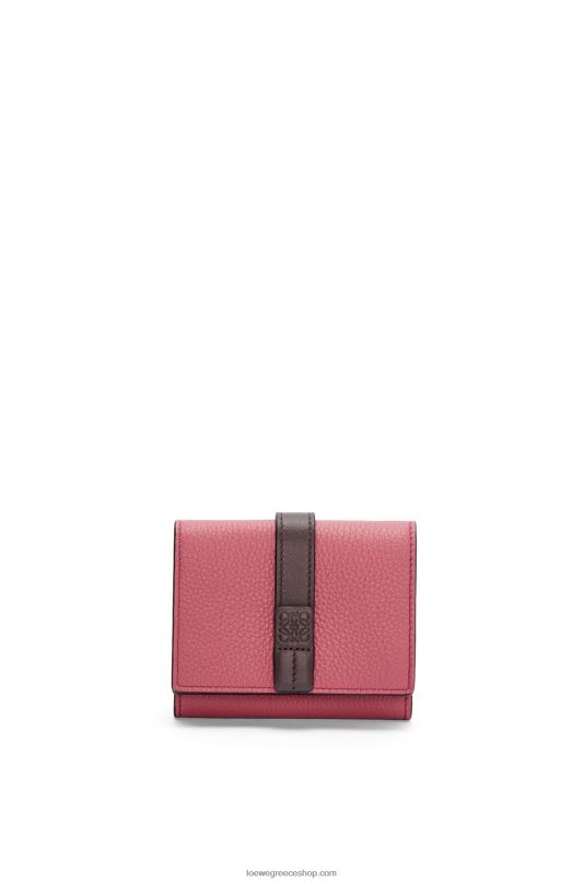Loewe γυναίκες τρίπτυχο πορτοφόλι από δέρμα μοσχαριού με απαλούς κόκκους RZR0J1241 Plumrose/σοκολάτα