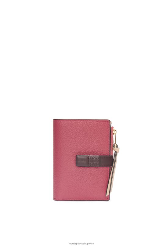 Loewe γυναίκες Λεπτό δίπτυχο πορτοφόλι με φερμουάρ από δέρμα μοσχαριού με απαλούς κόκκους RZR0J1242 Plumrose/σοκολάτα