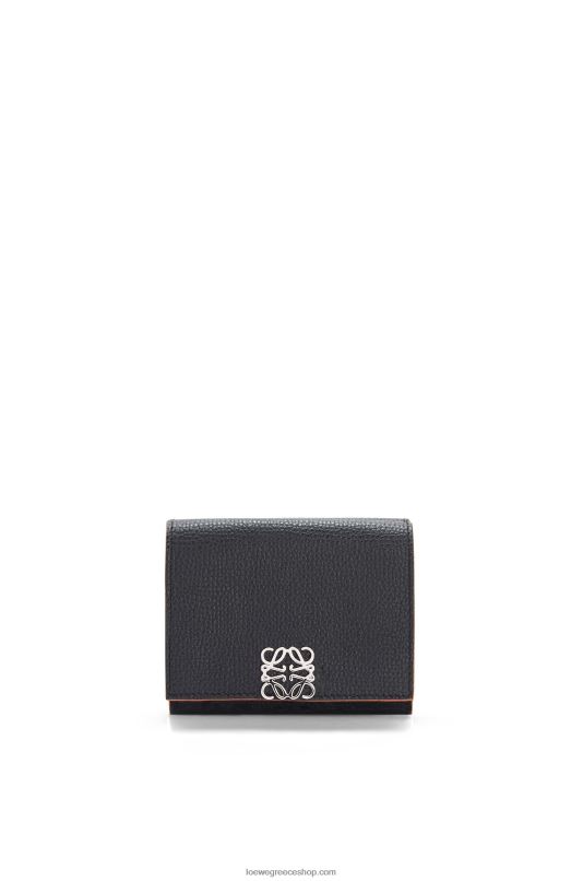 Loewe γυναίκες αναγραμματισμένο πορτοφόλι τρίπτυχο από δέρμα μοσχαριού με βότσαλο RZR0J1245 μαύρος