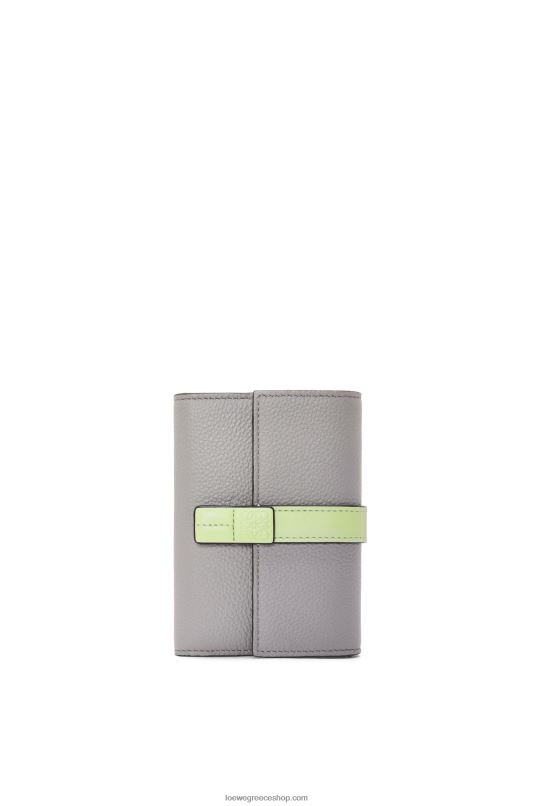 Loewe γυναίκες μικρό κάθετο πορτοφόλι από δέρμα μοσχαριού με μαλακό κόκκο RZR0J1252 μαργαριτάρι γκρι/ανοιχτό ανοιχτό πράσινο