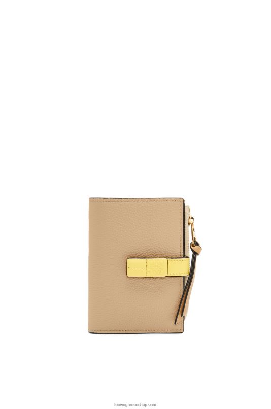Loewe γυναίκες Λεπτό δίπτυχο πορτοφόλι με φερμουάρ από δέρμα μοσχαριού με απαλούς κόκκους RZR0J1265 βούτυρο/παλό λεμόνι