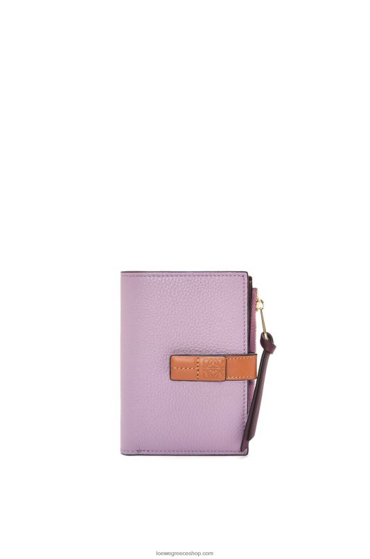 Loewe γυναίκες Λεπτό δίπτυχο πορτοφόλι με φερμουάρ από δέρμα μοσχαριού με απαλούς κόκκους RZR0J1269 βρώμικο μοβ/μαύρισμα