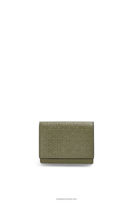 Loewe γυναίκες επαναλάβετε το τρίπτυχο πορτοφόλι σε ανάγλυφο μεταξωτό δέρμα μοσχαριού RZR0J1277 πράσινο αβοκάντο