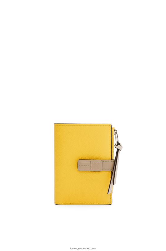 Loewe γυναίκες Λεπτό δίπτυχο πορτοφόλι με φερμουάρ από δέρμα μοσχαριού με απαλούς κόκκους RZR0J1283 κίτρινο/πηλό πράσινο