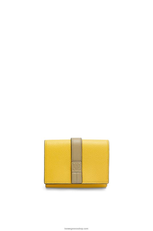 Loewe γυναίκες τρίπτυχο πορτοφόλι από δέρμα μοσχαριού με απαλούς κόκκους RZR0J1284 κίτρινο/πηλό πράσινο