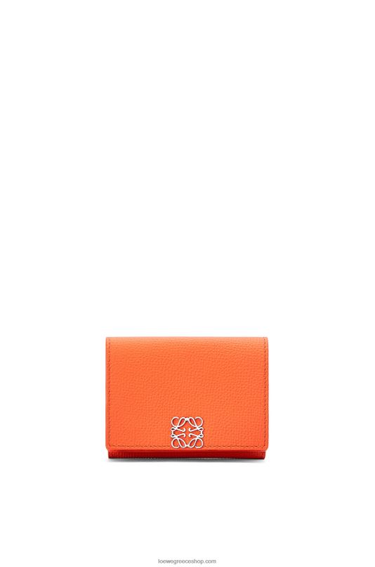 Loewe γυναίκες αναγραμματισμένο πορτοφόλι τρίπτυχο από δέρμα μοσχαριού με βότσαλο RZR0J1293 πορτοκάλι