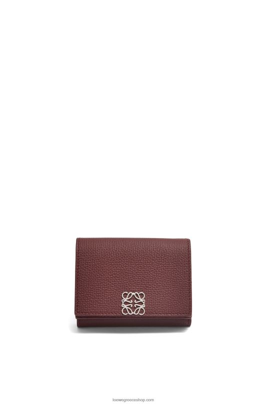 Loewe γυναίκες αναγραμματισμένο πορτοφόλι τρίπτυχο από δέρμα μοσχαριού με βότσαλο RZR0J1296 Βουργουνδία