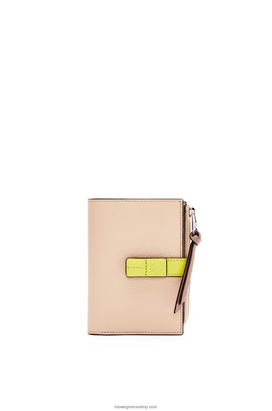 Loewe γυναίκες Λεπτό δίπτυχο πορτοφόλι με φερμουάρ από δέρμα μοσχαριού με απαλούς κόκκους RZR0J1298 γυμνό/σιτρονέλα