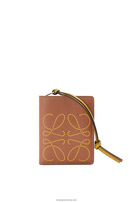 Loewe γυναίκες μάρκας συμπαγές πορτοφόλι με φερμουάρ σε κλασικό δέρμα μοσχαριού RZR0J1301 μαύρισμα/ώχρα