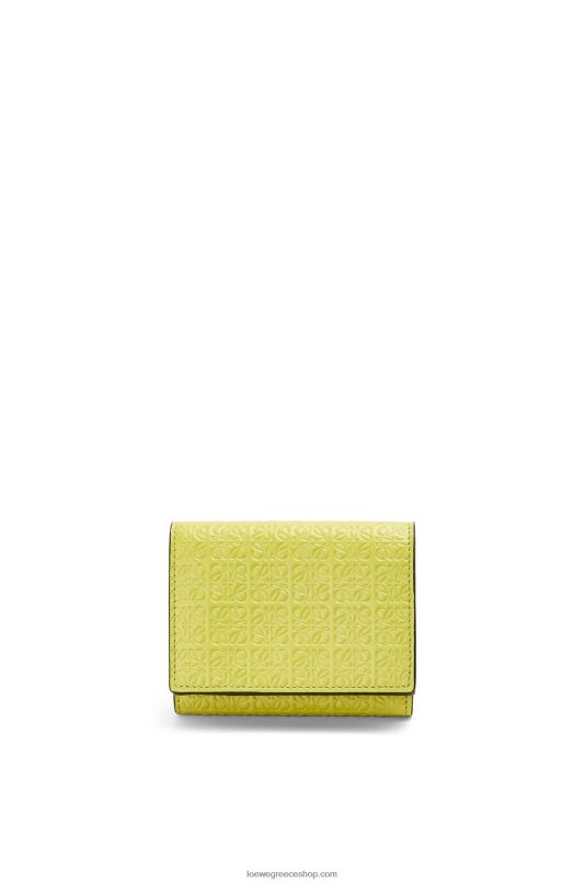 Loewe γυναίκες επαναλάβετε το τρίπτυχο πορτοφόλι σε ανάγλυφο μεταξωτό δέρμα μοσχαριού RZR0J1317 ασβέστη κίτρινο