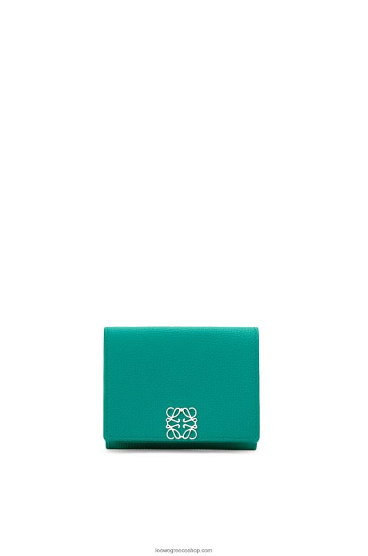Loewe γυναίκες αναγραμματισμένο πορτοφόλι τρίπτυχο από δέρμα μοσχαριού με βότσαλο RZR0J1319 σμαραγδί πράσινο