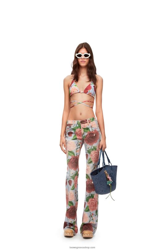 Loewe γυναίκες τριαντάφυλλα μπικίνι τοπ σε τεχνική φανέλα RZR0J947 ροζ/κόκκινο