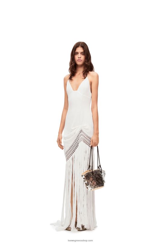Loewe γυναίκες φόρεμα με κρόσσια βαμβακερό RZR0J1051 άσπρο