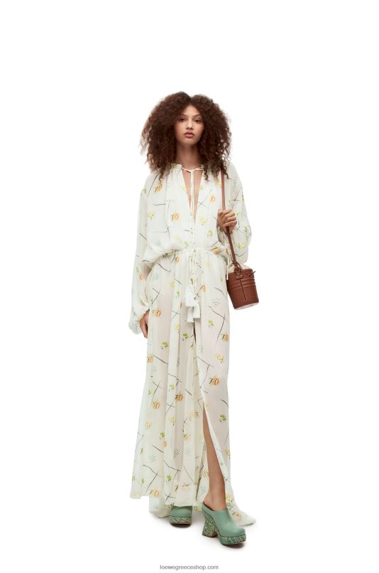 Loewe γυναίκες λουλούδι μάξι φόρεμα σε βισκόζη και μετάξι RZR0J1055 λευκό/πολύχρωμο
