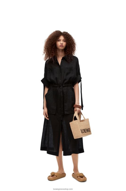 Loewe γυναίκες ενδύματα εργασίας μίντι φόρεμα από λινό RZR0J1059 μαύρος