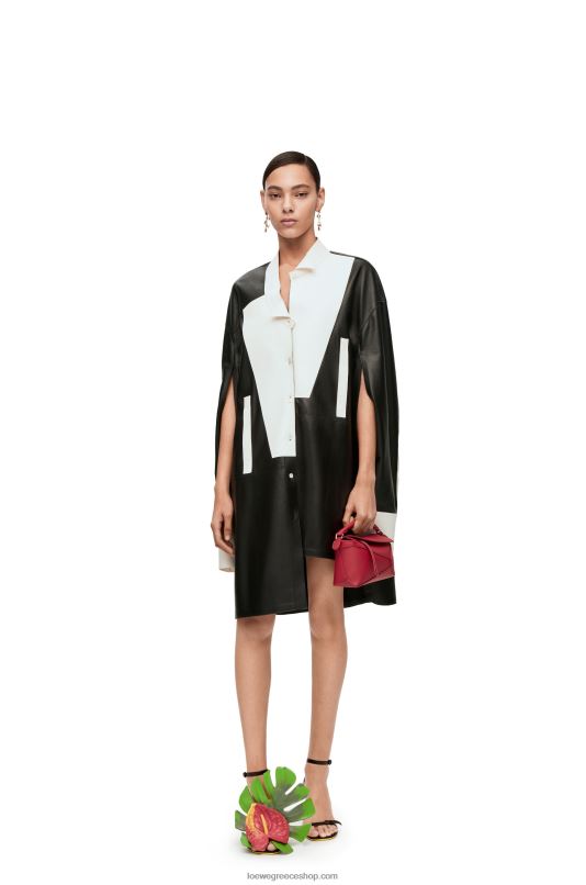 Loewe γυναίκες ασύμμετρο πουκάμισο φόρεμα από δέρμα αρνιού νάπα RZR0J1078 μαύρο άσπρο