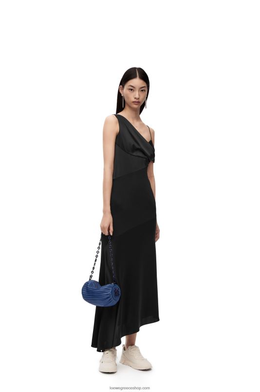Loewe γυναίκες ασύμμετρο φόρεμα σε σατέν και κρεπ RZR0J1098 μαύρος