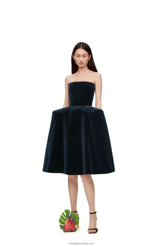 Loewe γυναίκες peplum μπουστάκι φόρεμα από βαμβακερό βελούδο RZR0J1061 σκούρο μπλε