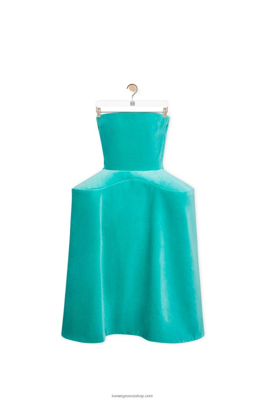 Loewe γυναίκες peplum μπουστάκι φόρεμα από βαμβακερό βελούδο RZR0J1064 μπλε της Καραϊβικής