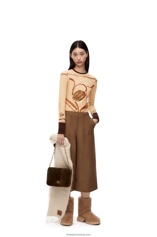 Loewe γυναίκες μπλούζα με στάμπα λουλουδιών σε πλέγμα RZR0J928 ανοιχτό μπεζ/καφέ