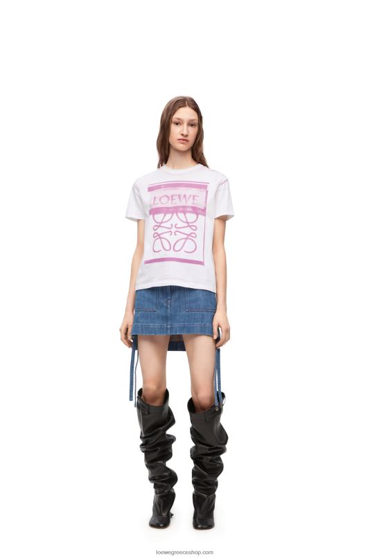 Loewe γυναίκες T-shirt σε κανονική εφαρμογή από βαμβάκι RZR0J771 λευκό/ροζ πολύχρωμο