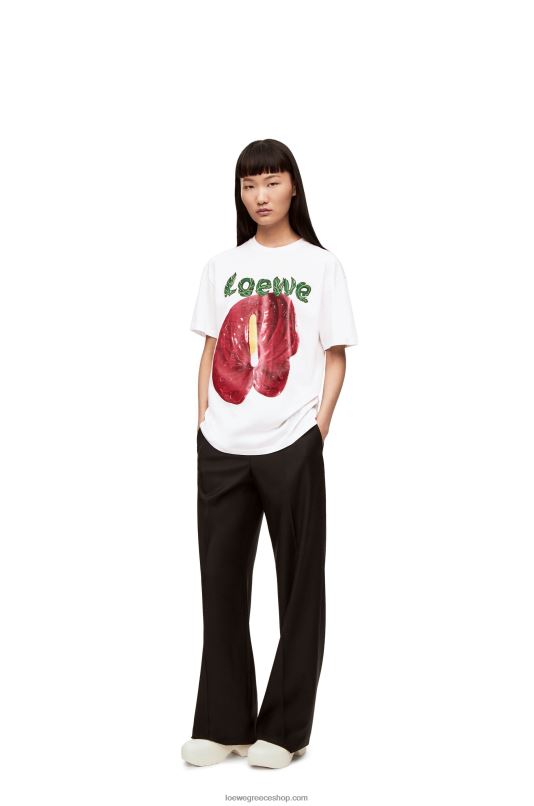 Loewe γυναίκες T-shirt ανθούριου σε βαμβακερή φανέλα RZR0J798 λευκό/κόκκινο