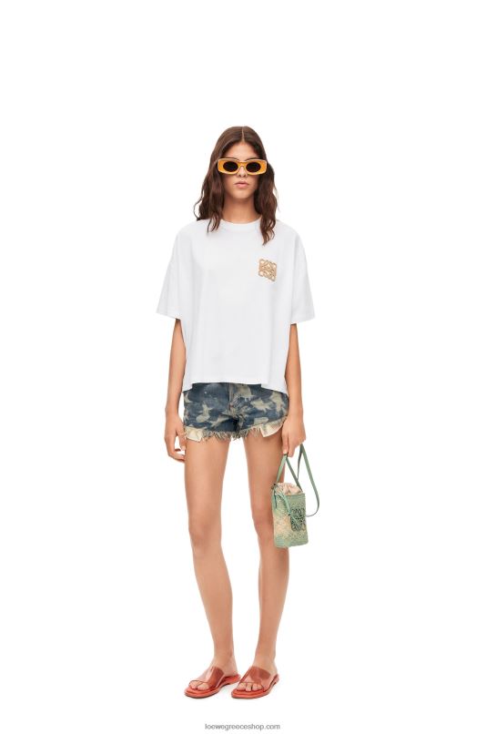 Loewe γυναίκες T-shirt anagram craft από βαμβάκι RZR0J795 λευκό/μπεζ