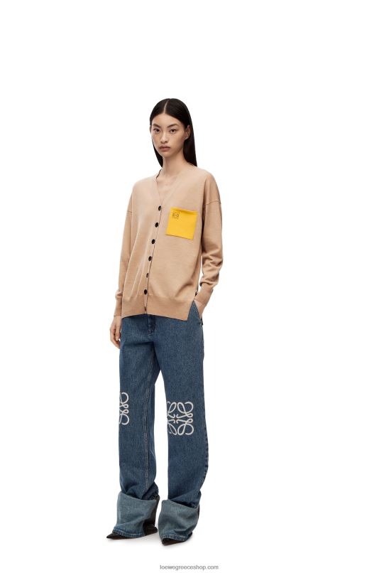 Loewe γυναίκες αναγραμματισμένη ζακέτα τσέπης σε μαλλί RZR0J992 καμήλα