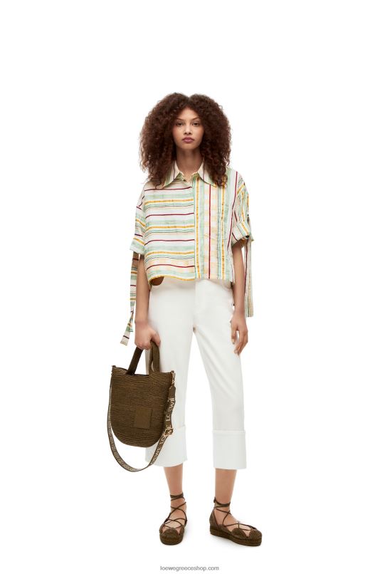 Loewe γυναίκες Ριγέ πουκάμισο εργασίας από βαμβάκι, λινό και μετάξι RZR0J865 πράσινο/κόκκινο