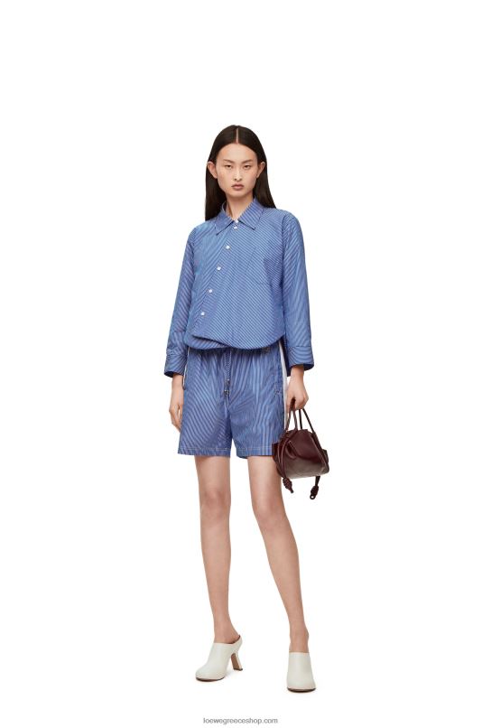 Loewe γυναίκες Πουκάμισο τραπεζομάντιλο με επένδυση από ριγέ βαμβακερή ποπλίνα RZR0J899 ναυτικό/λευκό
