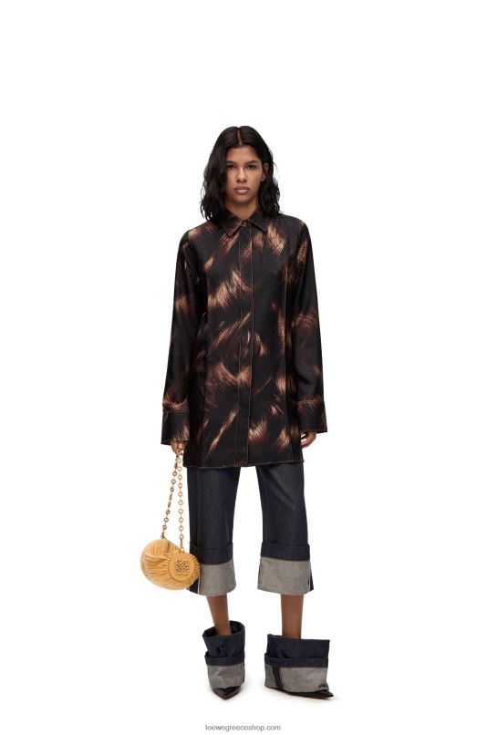 Loewe γυναίκες πουκάμισο με στάμπα στα μαλλιά σε μετάξι RZR0J930 καφέ/πολύχρωμη
