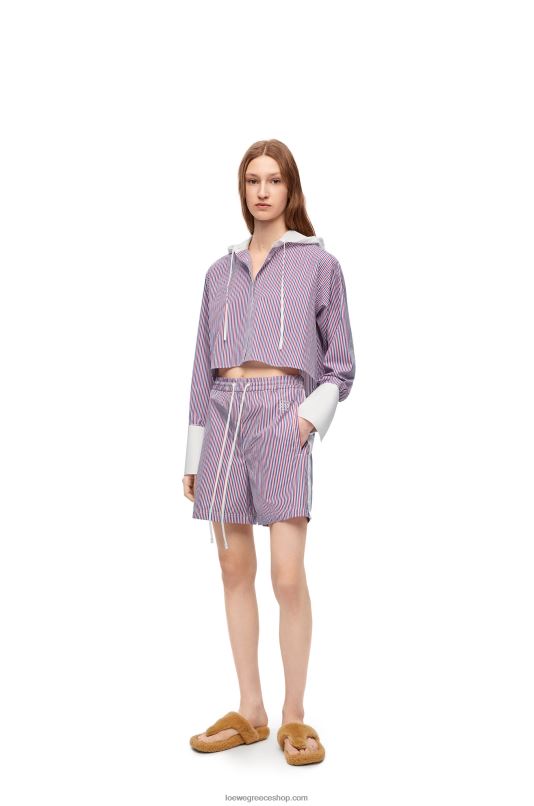 Loewe γυναίκες cropped πουκάμισο με κουκούλα από βαμβακερό ριγέ RZR0J857 μπλε κόκκινο