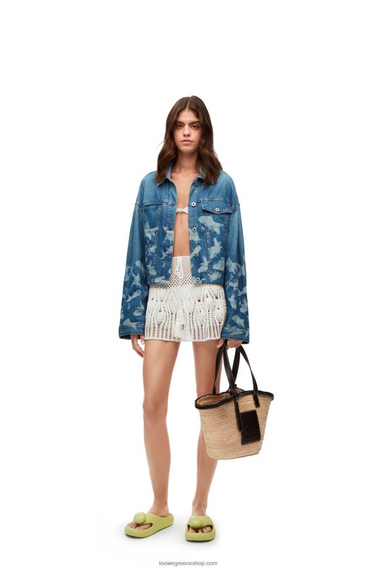 Loewe γυναίκες ψάρι cropped μπουφάν σε τζιν RZR0J1169 γαλάζιο/λευκό
