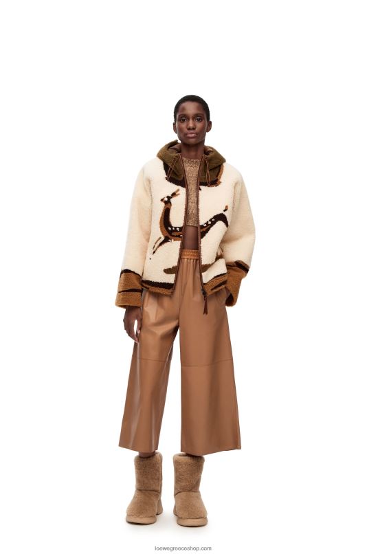 Loewe γυναίκες μπουφάν με κουκούλα σε shearling RZR0J1126 εκρού/καφέ
