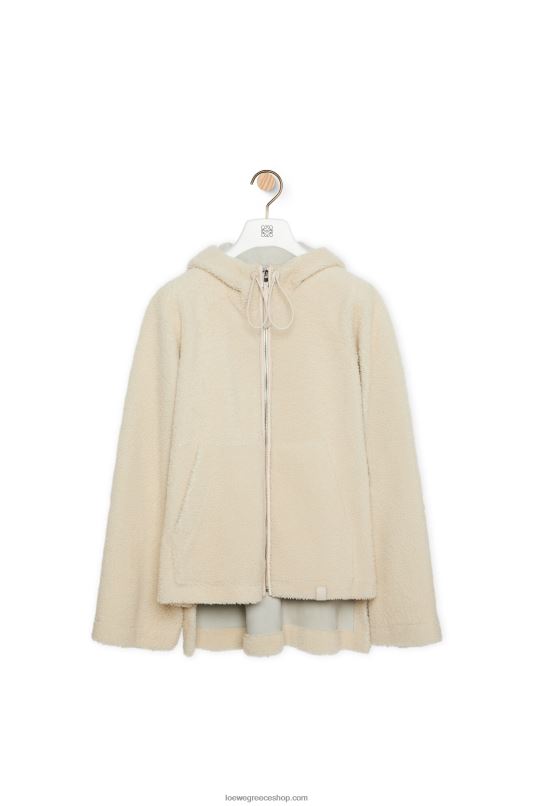 Loewe γυναίκες μπουφάν με κουκούλα σε shearling RZR0J1127 ελεφαντόδοντο