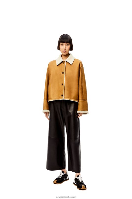 Loewe γυναίκες κοντό μπουφάν σε shearling RZR0J1148 λευκό/καμήλα