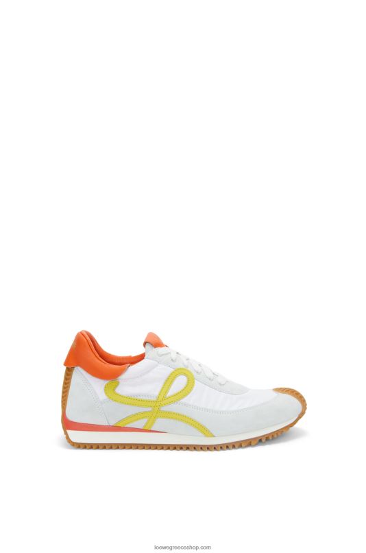 Loewe γυναίκες flow runner από δέρμα μοσχαριού και νάιλον RZR0J639 λευκό/κίτρινο