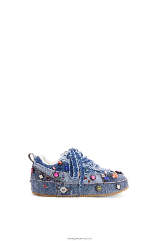 Loewe γυναίκες διακοσμημένο αποδομημένο sneaker σε τζιν RZR0J670 πλυμένο τζιν