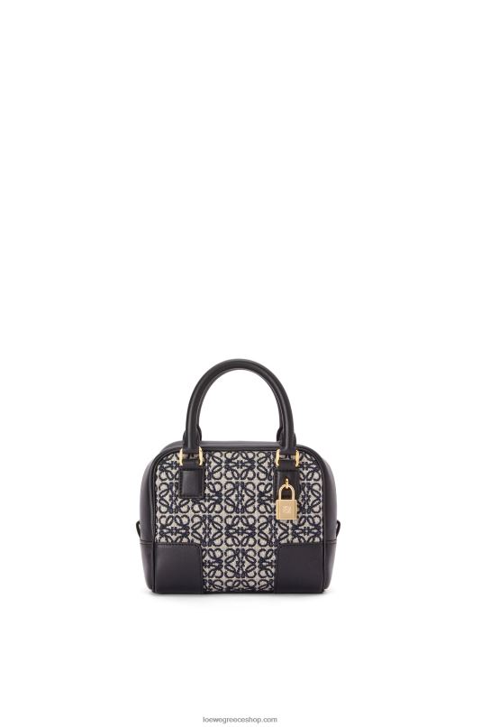 Loewe γυναίκες Τσάντα amazona 16 τετράγωνα σε αναγραμματισμένο ζακάρ και δέρμα μοσχαριού RZR0J139 ναυτικό/μαύρο