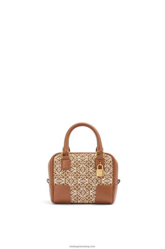 Loewe γυναίκες Τσάντα amazona 16 τετράγωνα σε αναγραμματισμένο ζακάρ και δέρμα μοσχαριού RZR0J163 μαύρισμα/πεκάν