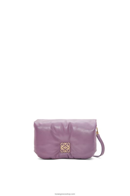 Loewe γυναίκες mini puffer goya τσάντα σε γυαλιστερό δέρμα αρνιού νάπα RZR0J322 λεβάντα