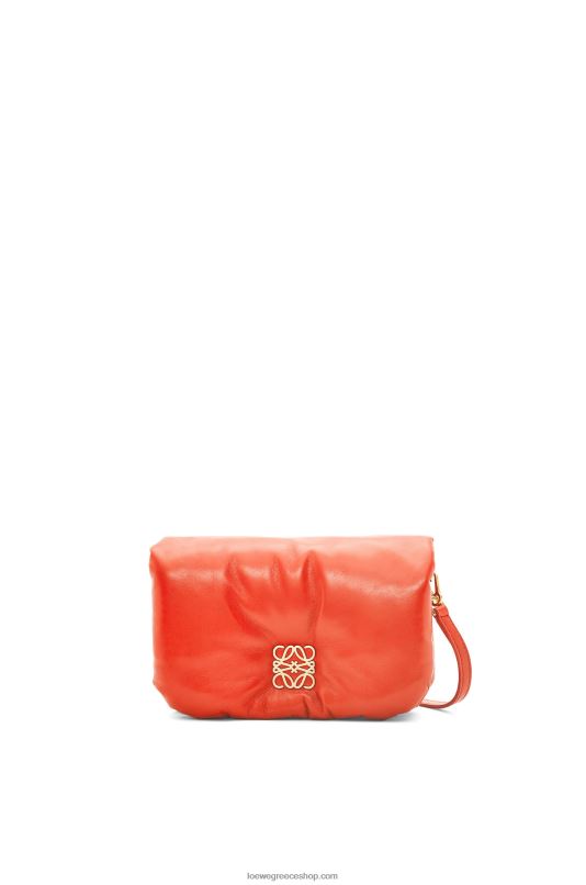 Loewe γυναίκες mini puffer goya τσάντα σε γυαλιστερό δέρμα αρνιού νάπα RZR0J326 πορτοκαλί ανατολή του ηλίου