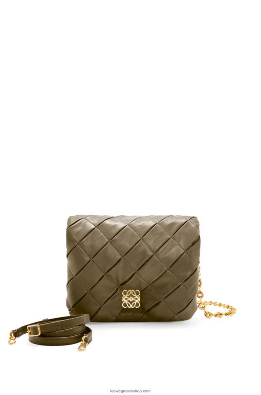 Loewe γυναίκες puffer goya σε πτυχωτό γυαλιστερό δέρμα αρνιού νάπα RZR0J382 σκούρο χακί πράσινο
