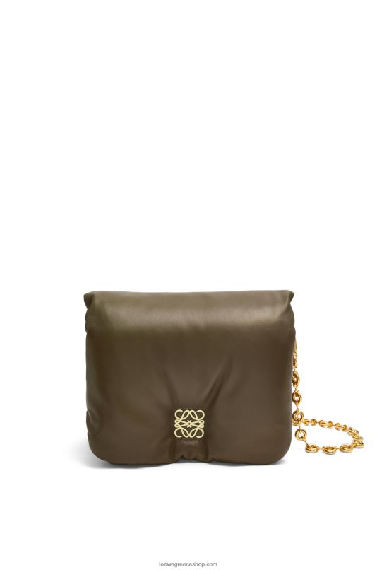 Loewe γυναίκες τσάντα puffer goya σε γυαλιστερή αρνιά νάπα RZR0J465 σκούρο χακί πράσινο